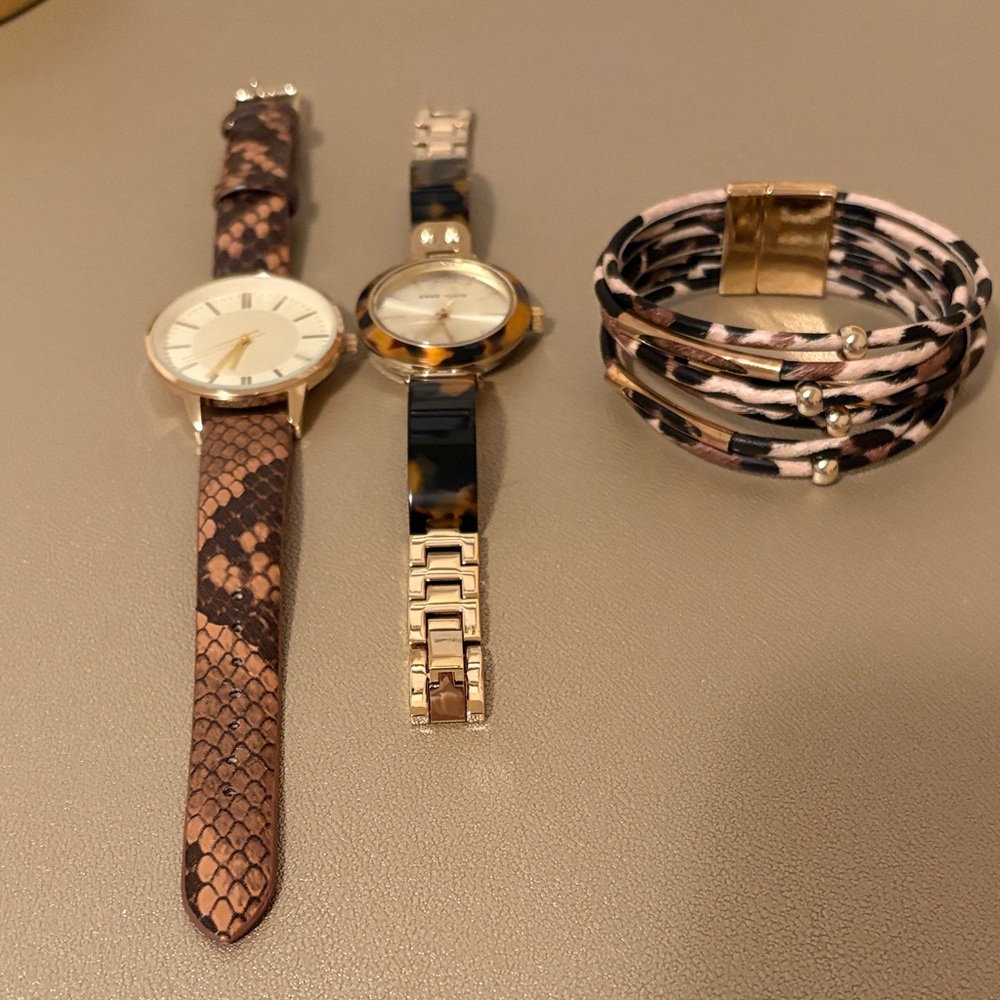 Women's Pink and Black Multiwrap Bracelet Watch - Gold-Tone Accents